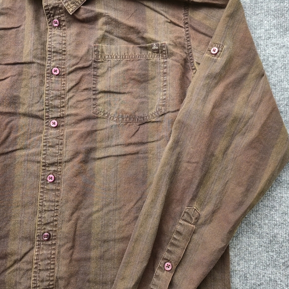 Prana Men's L Brown Striped Organic Cotton Long Sleeve Roll-Tab Shirt BREATHe - Picture 5 of 10